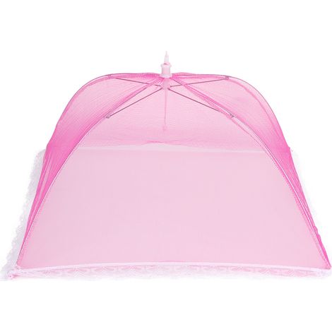 TOIVIZE-Housse de protection alimentaire 2 pièces pliable en filet avec bordure dentelle rouge rose 43 cm pour couvrir repas et fruits contre insectes (1/4)