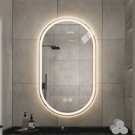 Miroir avec 3 mode lumière smart réglables ovale sans cadre pour salle de bain 60x90 cm miroir de maquillage (1/5)