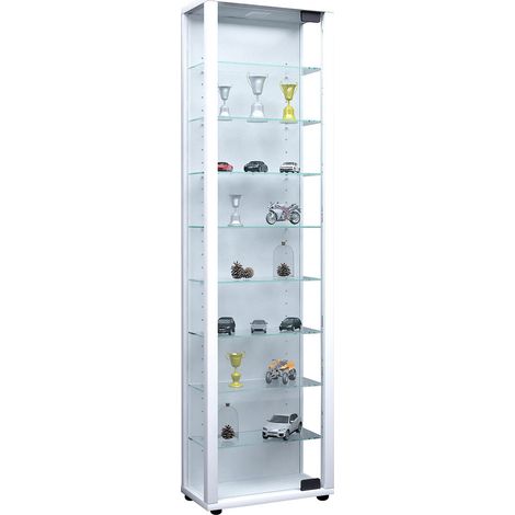 Edana Maxi Vitrinenschrank 1 Glastür mit LED-Licht, Glasvitrine 8 Glasböden weiß.