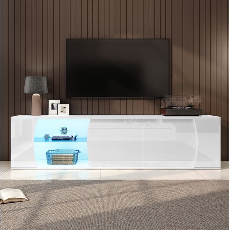 TV-Lowboard 180 x 40 x 45 cm mit 3 Türen, LED-Beleuchtung und Stauraum, Weiß HAVRYA (1/5)