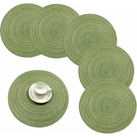 38 cm / 15 Zoll runde geflochtene Tischsets, isolierend, rutschfest, aus Baumwolle (grün, 6er-Set)