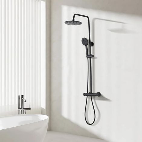 Stanew – Colonne de douche thermostatique noire – Système de douche réglable en hauteur – Pomme de douche ronde en ABS – Température constante 38°C (1/5)