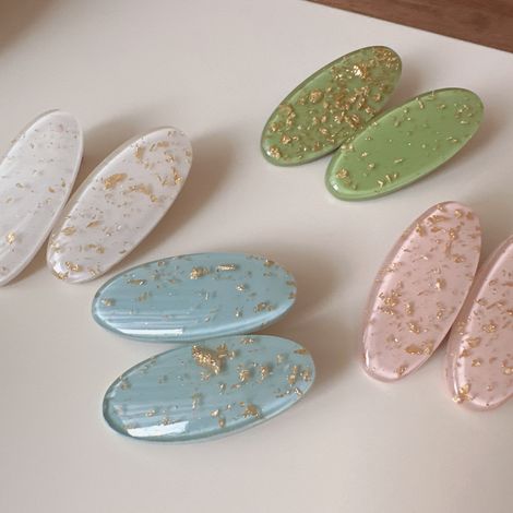 Lot de 8 pinces à cheveux ovales dorées à effet bec de canard, mignonnes et colorées, pour frange. Bijou de front « dopamine » pour fille. (1/5)