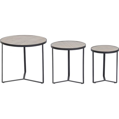 Mesita Auxiliar Set 3 Metal Mango 60X60X55 Natural (1/5)
