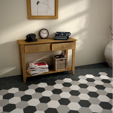 Aelle - Carrelage sol / mur hexagonal uni gris mate 17,5x20 cm HEXATILE MATE GRIS - Vendu par boîte de 0.71 m² (1/3)