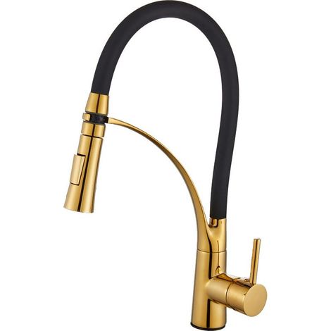 Grifo de cocina - Grifo mezclador mecánico - Giro de 360° - Con rociador extraíble - Silicona - Dorado (1/5)