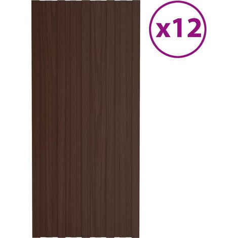 Panneau de toiture 12 pcs Marron 100 x 45 cm Acier galvanisé (1/5)