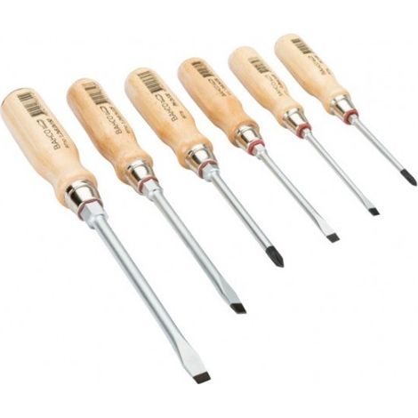 BAHCO - Jeu de Tvis à douille 6 pans pour vis à fente/Phillips , manche en bois - 6 pcs
