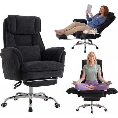 UEV Sedie da Relax Morbido con Braccioli Reversibili, Poltrona Ufficio Confortevole con Animali Domestici, Sedia Ergonomica Inclinabile 90-150° e Altezza Regolabile, 70x76x109-117cm, Nero (1/5)