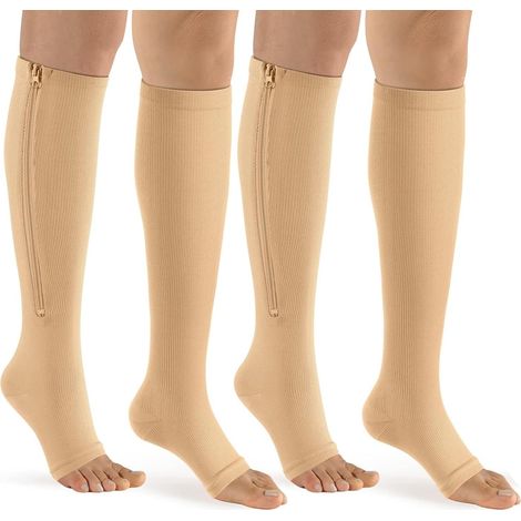 Compression de compression et fermentation Bropite pour femmes et hommes - 2 paires de mi-mollets/génou, 15-20 mmHg, bout ouvert, idéales pour la marche (1/5)