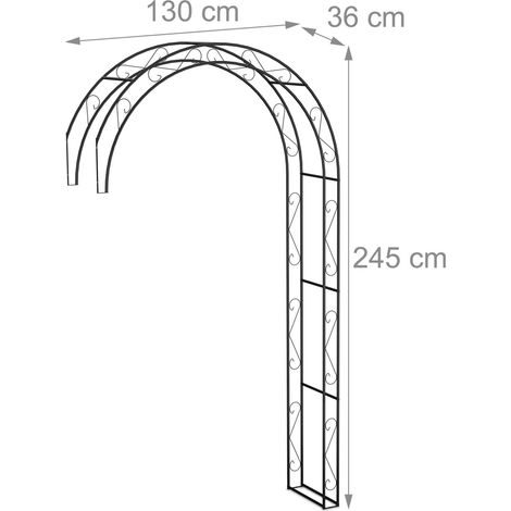 Arche de jardin décorative en métal 200 x 100 x 40 cm pour plantes grimpantes design romantique en acier noir (1/4)