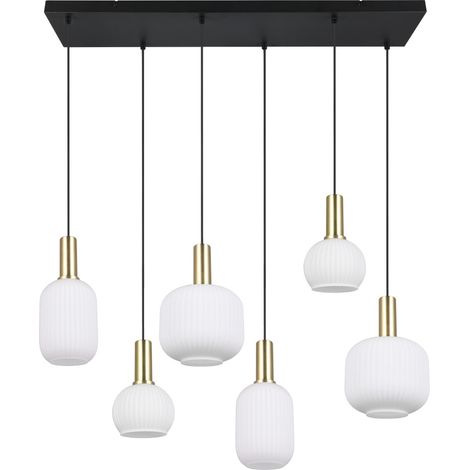 Suspension, Suspension six lampes 92 cm Diva Blanc en Verre, TRIO (1/5)