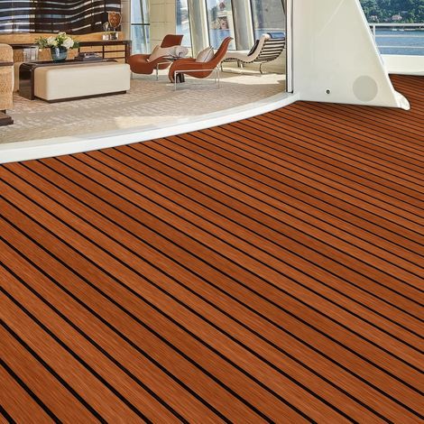 Revêtement de sol pour bateaux - Autocollant - En mousse de teck Eva - Marron avec noir - Tapis antidérapant pour bateaux, yachts, ponts de navires, bateaux rapides - 240 x 60 cm
