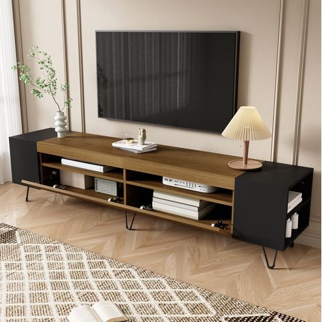 Mobile TV 180 cm nero e legno con vani portaoggetti (1/5)