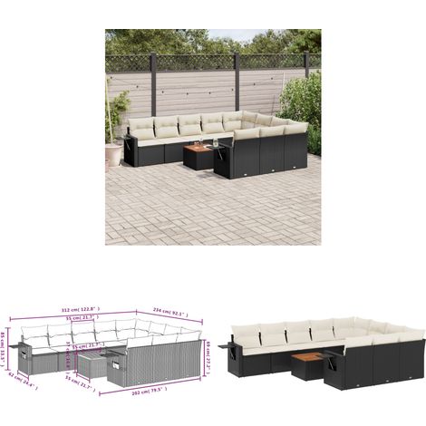 Salon de jardin 11 pcs avec coussins noir résine tressée - Ensemble Salon De Jardin - Meuble Extérieur - Jardin - Mobilier De Jardin - Chaise Lounge - Home & Living (1/3)