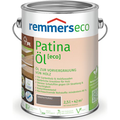 Remmers Patina-Öl [eco] graphitgrau, 2,5 Liter, nachhaltiges Holzöl grau, innen und außen, vegan, rutschhemmend, natürliche Grautöne für Holz