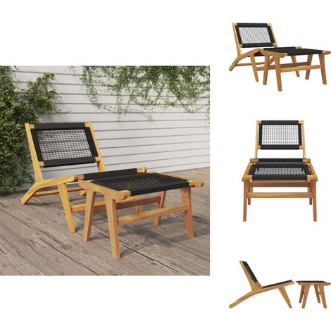 Chaise de jardin et repose-pieds Bois teck solide et polyester - Chaises De Jardin - Meubles De Jardin - Chaises D'extérieur - Terrasse - Jardin (1/5)