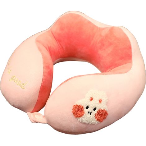 Coussin de cou mignon animal haute résilience en forme de U appui-tête avion pour voyage bureau lapin environ 30x30cm (1/5)