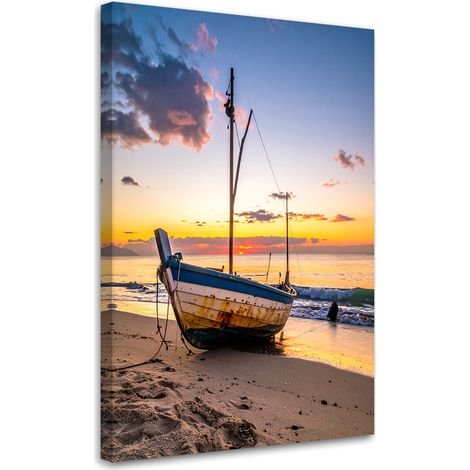 Bild auf Leinwand Boot Strand Meer Sonnenuntergang 30x45 (1/5)