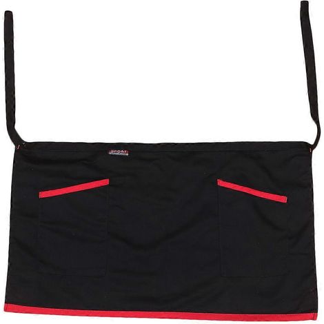 Tablier de travail unisexe mi-long, tablier de taille, tablier de service court avec poches, vêtement de travail de serveur, taille unique (motif bord noir et rouge 1)-65X45CM-Black