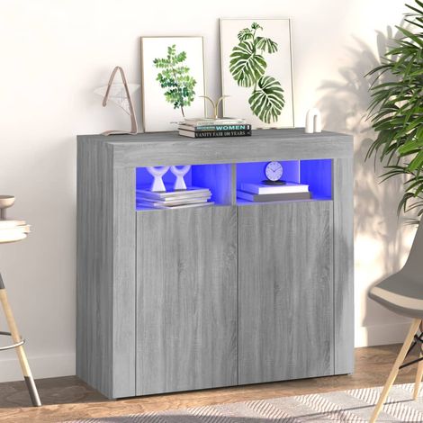 Buffet Vintage,enfilade bas avec lumières LED sonoma gris 80x35x75 cm -TZ36769 (1/5)