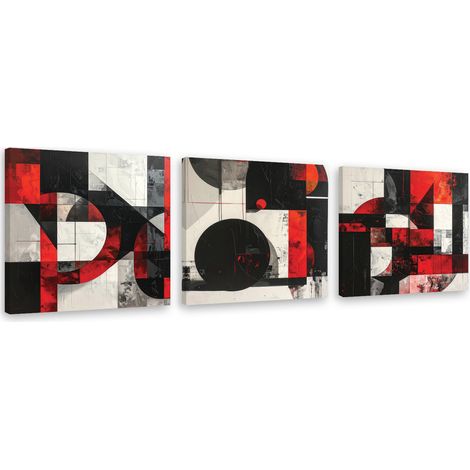 Set de tableaux sur toile  Abstraction rouge et noire : cercles et figures 3 x 20x20