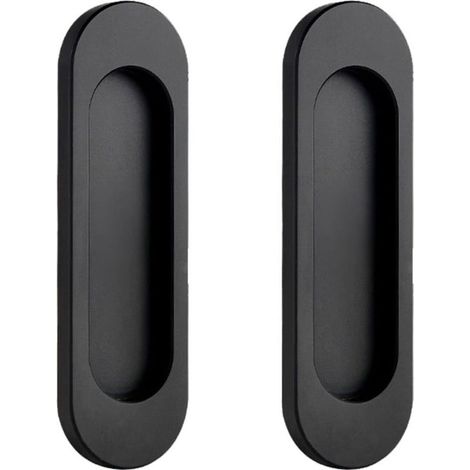 Lot de 2 Poignée de Porte Interieur Poignées Porte Coulissante Noires Ovales Auto-Aadhésives Poignée De Cuisine Sans Perçage Poignée Placard en Alliage d'aluminium Poignée Meuble Cuisine