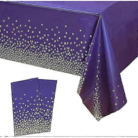 Lot de 2 nappes rectangulaires jetables en plastique violet et or à pois (137 x 274 cm).
