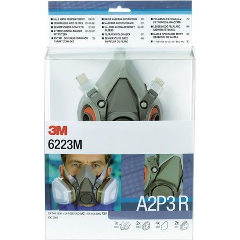 3M – Demi-masque de protection respiratoire A2P3R EN 140 – Filtration particules et gaz organiques – Confort et sécurité optimisés (1/4)