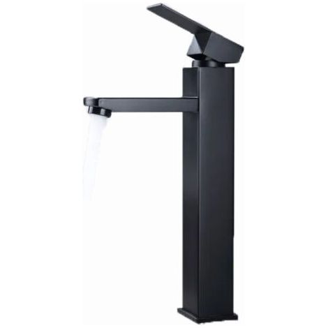 Rubinetto per bagno, miscelatore rialzato per lavabo, adatto per lavabi, maniglia quadrata, acciaio inox 304, nero. (1/5)