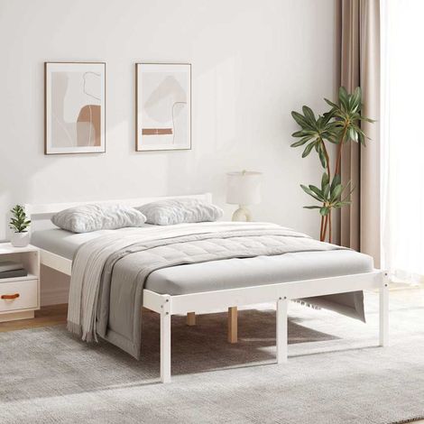 Lit senior 120 x 190 cm avec tête de lit et sommier à lattes, bois de pin massif blanc, sans matelas - PANGIVO (1/5)
