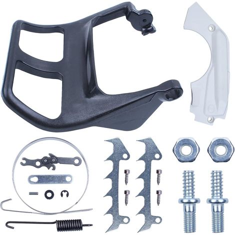 Kit de goujons de barre de frein de chaîne pour tronçonneuse Stihl MS250 021 023 025 MS210 MS230, couvercle de frein de chaîne, kit de frein de chaîne, poignée de frein, goujon de barre, écrous de bar (1/5)