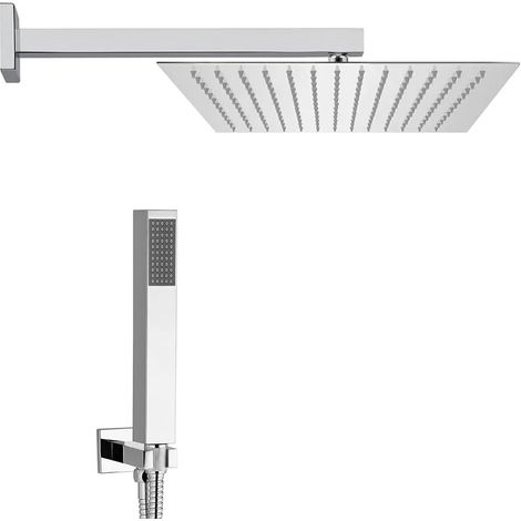 Set doccia cromato con braccio soffione quadrato 40x40 e kit doccia (1/5)