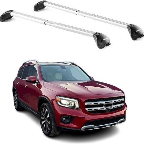 OMAC Barres de toit transversales certifiées TÜV pour Mercedes GLB X247 2019-2026 – Verrouillables (4 antivols) – Charge max 100 kg – Sangle inox + protection caoutchouc Argent (1/4)