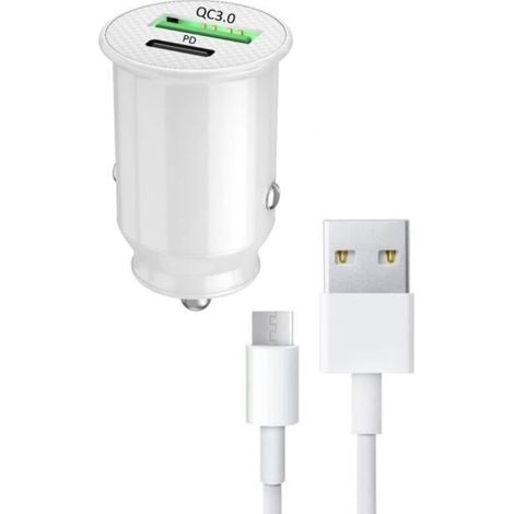 Car charger for Honor Play 20 Pro USB to USB Type-C with 30W PD fast charging and QC 3.0 + 1 Type-C cable - 2 per unit - AquaForge (1/4)