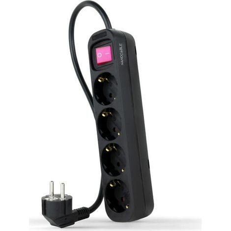 Regleta con Interruptor Nanocable 10.37.0004-BK/ 4 Tomas de Corriente/ Negro (1/4)