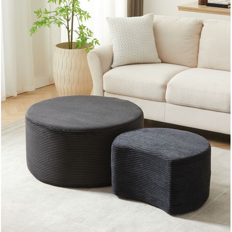 Table basse ronde 127x81x40 cm noire, lot de 2, assise d'appoint en tissu, sans montage MEUBLIV (1/5)