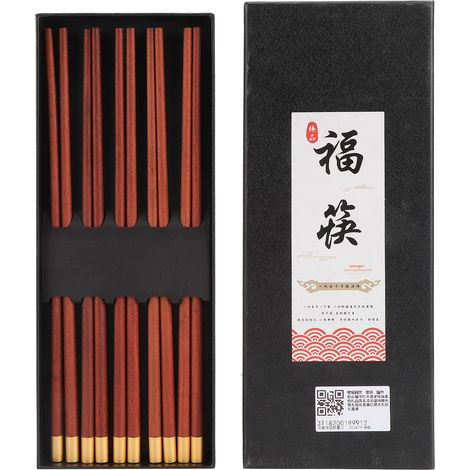 5 Pairs Chinese Style Wooden Chopsticks Set Safe Handcrafted Tableware Gift for Family FriendsRed Sandal Wood (1/5)