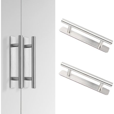 2pcs Self-adhesive Aluminum Furniture Handles, 150mm Self-adhesive Pull Handles for Kitchen and Bedroom Sliding Door, Self-adhesive Drawer Handle, Door Knobs (Silver) (1/5)