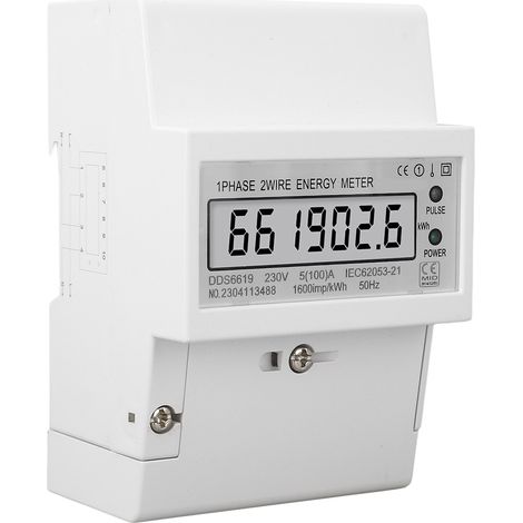 Compteur d'électricité monophasé à 2 fils avec écran LCD, 230 V CA, 5 A/100 A, montage sur rail DIN pour usage domestique (1/5)