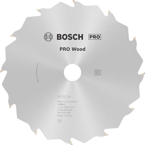 Bosch PRO Wood Circular Saw Blade 165 x 1.7 x 20 mm T12 2608642600