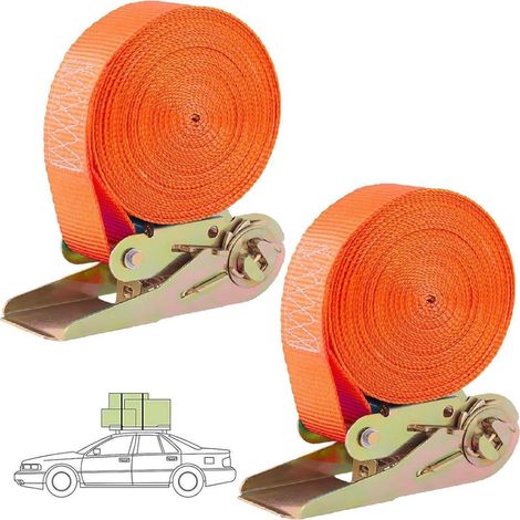 2er Set Spanngurte mit Ratsche 10m, 800kg, 25mm Breite, Orange