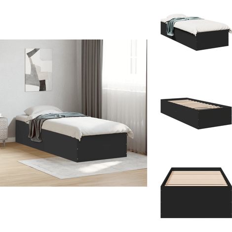 Cadre de lit sans matelas noir 100x200 cm - Cadre De Lit - Lit Double - Lit En Bois - Meuble De Chambre - Literie (1/5)