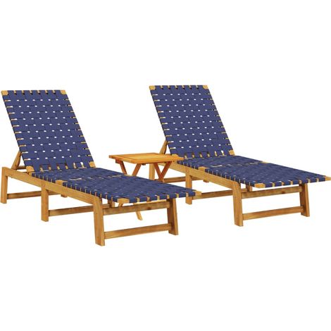 vidaXL Liegestühle Set von 2 und Tisch dunkelblau Massivholz Akazie