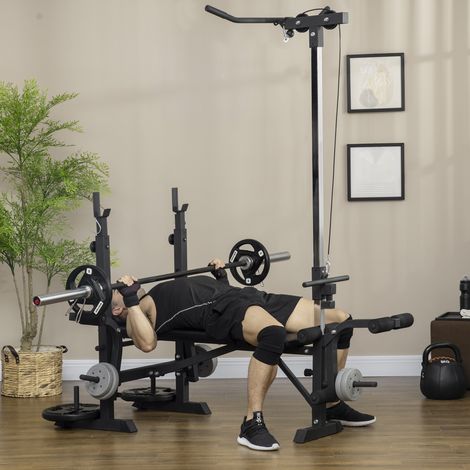 Développé couché développé à jambes rack squats extension jambes en acier PU - Dimensions: 180x134x200 cm - Couleur: Noir, Argent