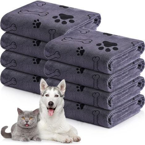 8-teiliges Hundehandtuch-Set, geeignet zum Trocknen von Hunden und Katzen, schnelltrocknende Mikrofaser-Badeprodukte für mittelgroße Haustiere (10060CM, grau). (1/5)