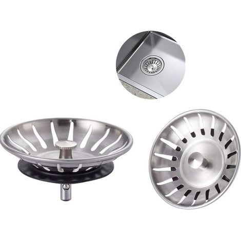 Lot de bouchons d'évier en acier inoxydable - Crépine d'évier universelle (diamètre : 78 mm), bonde d'évier à 18 fentes, grille anti-obstruction, panier d'évier à vidange rapide. (1/5)