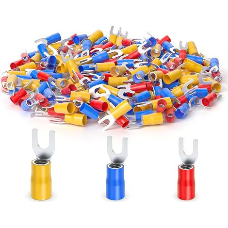 300Pièces 12-10 16-14 22-16 AWG connecteurs isolés de fil de pelle de fourche, Terminal de sertissage électrique de type u (1/5)