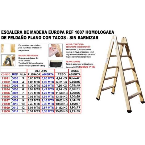 escalera madera 1007 homologad.peld.plano   3 p 0,80m+tacos 7928