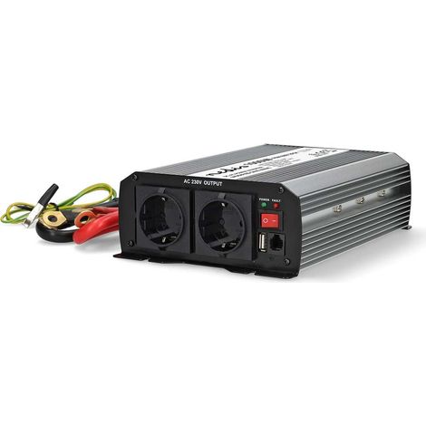 Nedis Power Inverter änderte Sinus-Wellen / Eingangsspannung: 12 V DC / Geräteausgangsanschluss: Type F (CEE 7/3) / USB-A / 230 V AC 50 Hz / 1000 W / Spitzenleistung: 2000 W / Schraubklemme / Silber